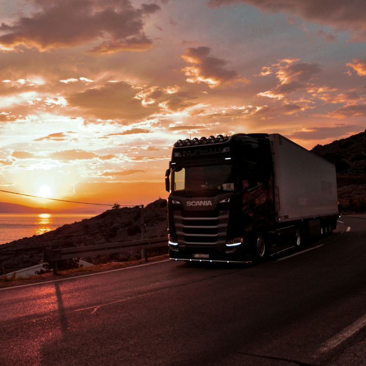 Truck on highway for international transport