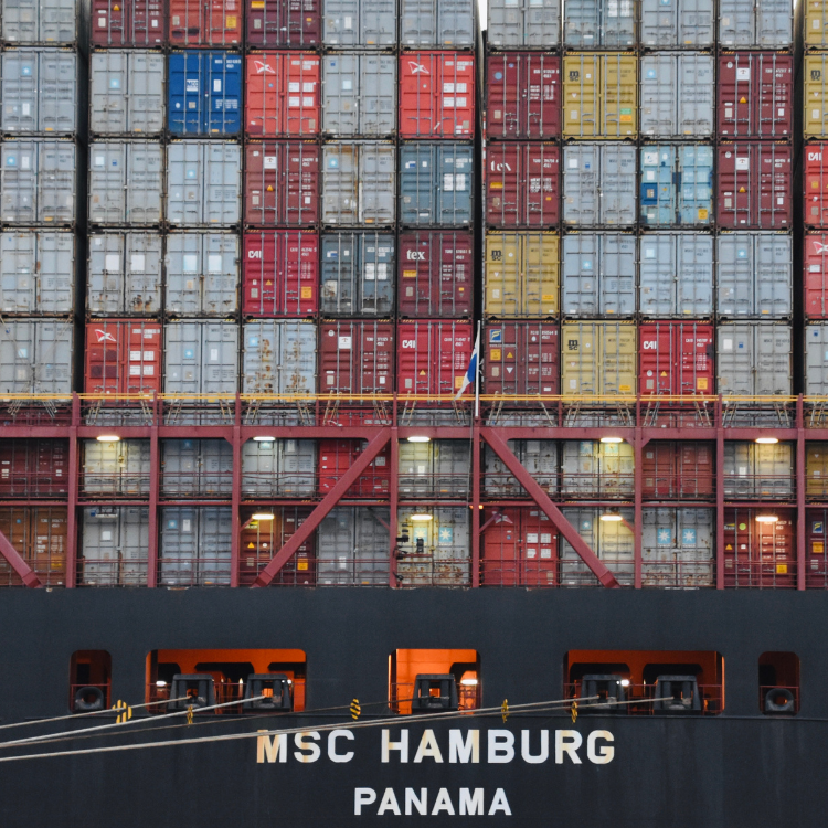 Container port, cranes and stacked containers in Turkey